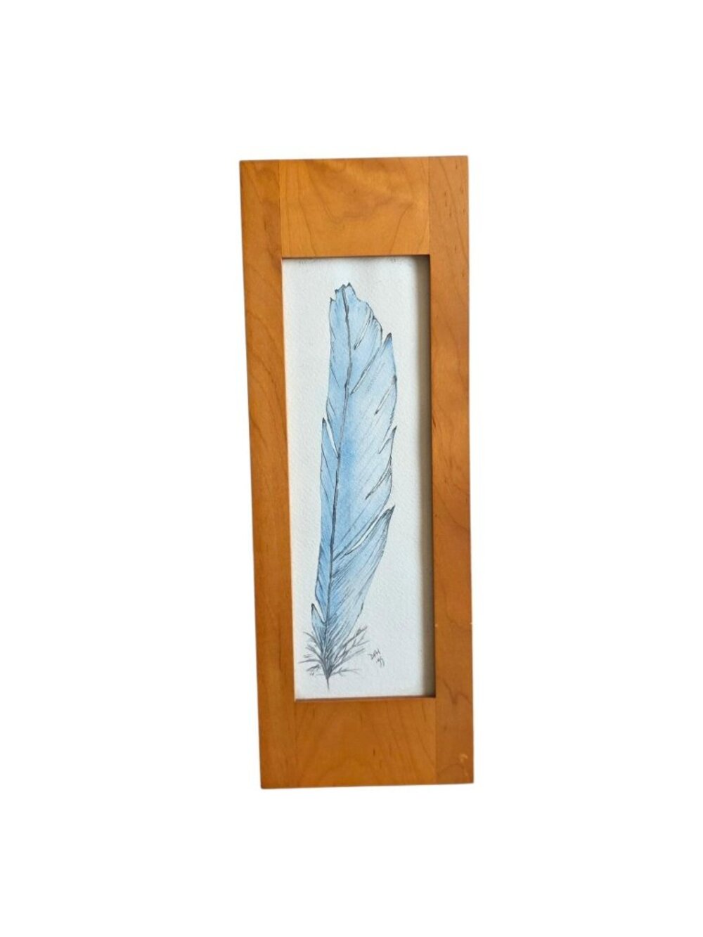 Vtg 1999 Hand Painted Watercolor Feather Painting Artist Signed DPH 4.5" x 13.5"